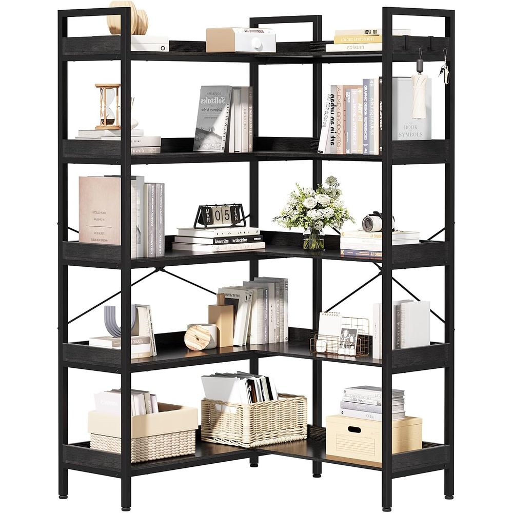 Home Office Industrial Style - Реверсивный 5-ярусный L-образный книжный шкаф с