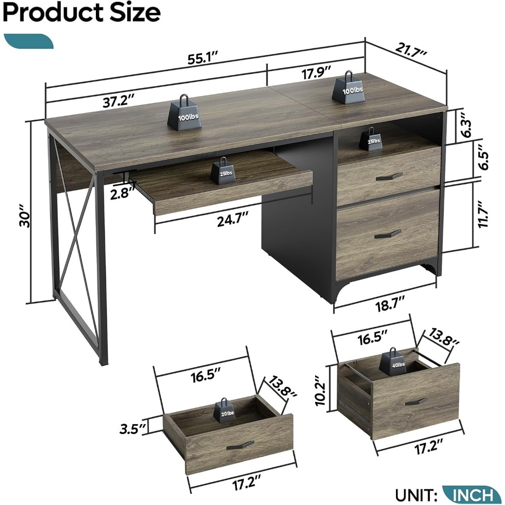 55-дюймовый стол в индустриаль – обзор и цена Home Office Industrial Style